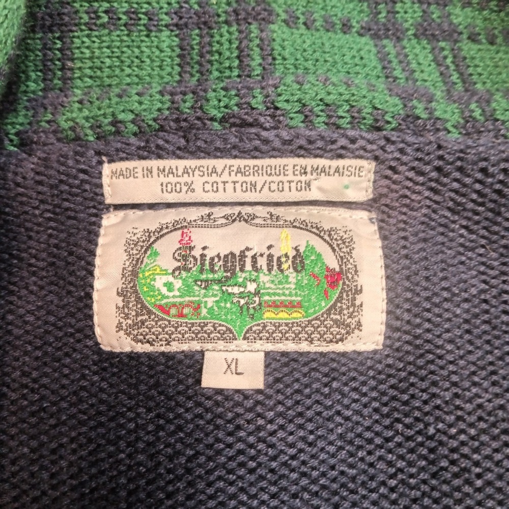 SIEGFRIED Vtg XL Color Block Striped Knit Button Shawl Varsity Crest Sweater - Picture 5 of 12